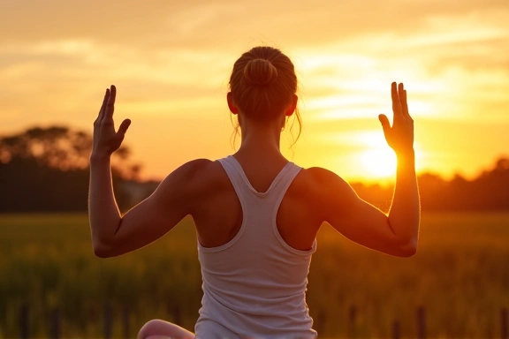 Donna che fa stretching all'alba