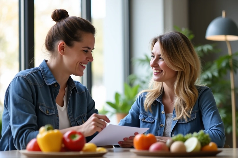 Nutrizionista che spiega un piano alimentare a un cliente